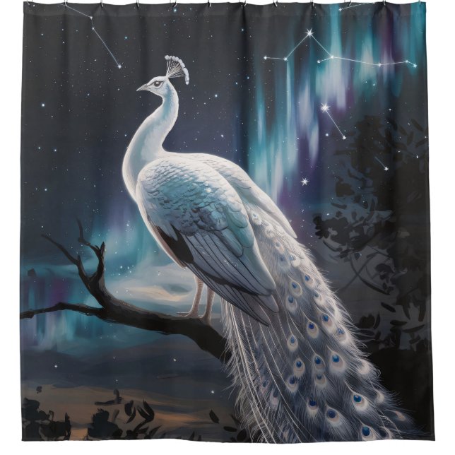 Rideaux De Douche Beau Peacock Blanc Aurora Borealis Pittoresque (Devant)