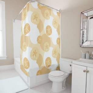 Rideaux De Douche Beau Sable Dollar Côtier Imprimer Beige Blanc Moti