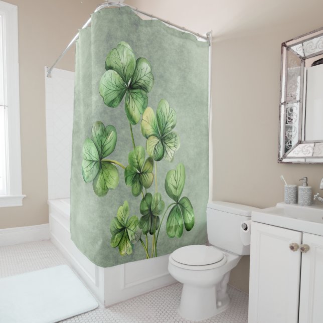 Rideaux De Douche Beau Shamrock d'aquarelle verte (En situation)