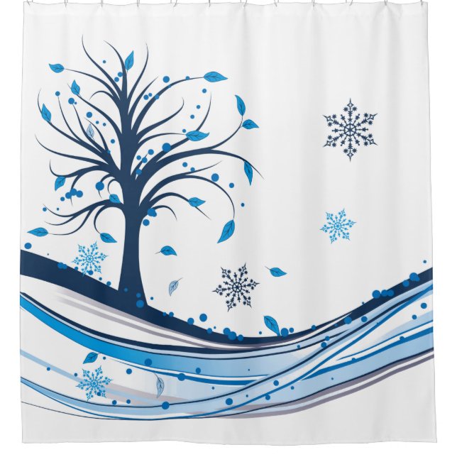 Rideaux De Douche Beau Snowflake hiver Arbre Bleu et Blanc (Devant)