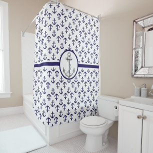 Rideaux De Douche Beau thème nautique Bleu Ancre Motif