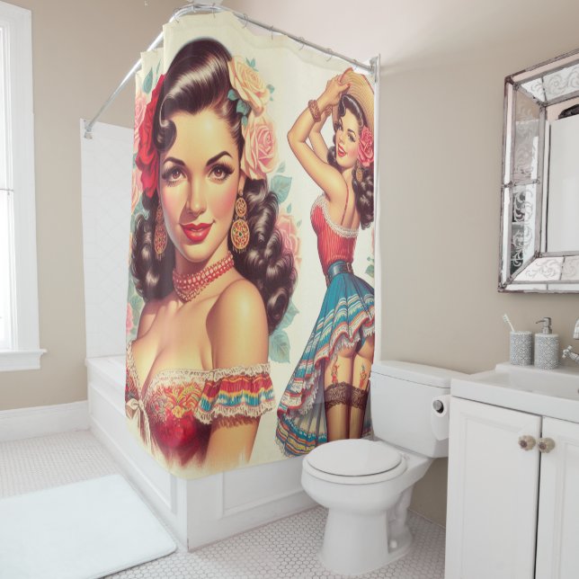 Rideaux De Douche Beauté rétro Femme mexicaine (En situation)