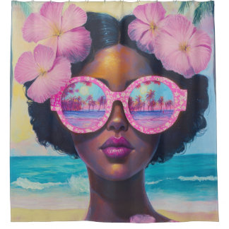 Rideaux De Douche Beauté tropicale dans les tons roses