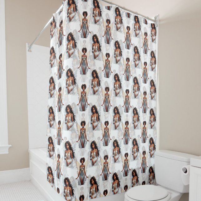 Rideaux De Douche Beautiful Black Girl Angels Pattern Design  (Créateur téléchargé)