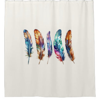 Rideaux De Douche Beautiful Multicolor Boho Feathers - Graphic Art
