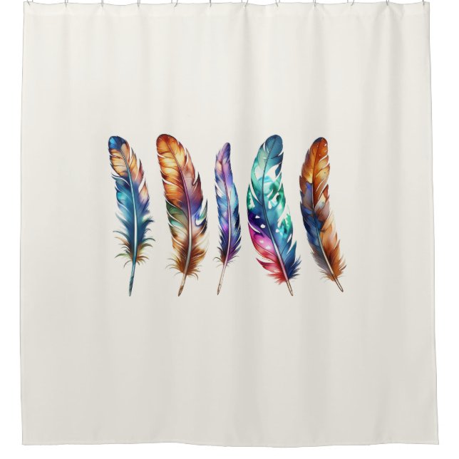 Rideaux De Douche Beautiful Multicolor Boho Feathers - Graphic Art (Devant)