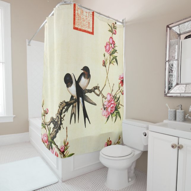 Rideaux De Douche Beaux-arts en fleurs de pêche (En situation)