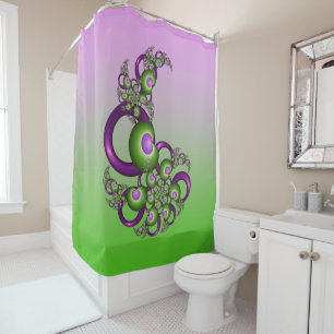 Rideaux De Douche Beaux cœurs roses verts modernes abstraits fractal