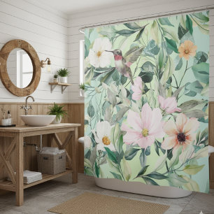 Rideaux De Douche Beaux Fleurs sauvages botaniques et colibri