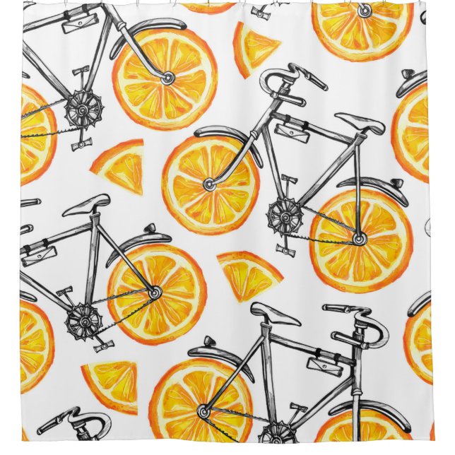 Rideaux De Douche Beaux vélos avec roues orange. Main d'aquarelle  (Devant)
