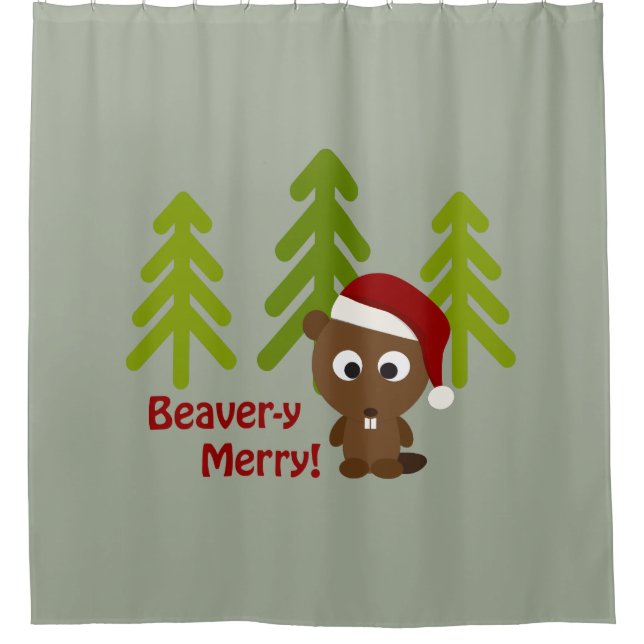 Rideaux De Douche Beavery Merry ! Cute Père Noël Beaver (Devant)