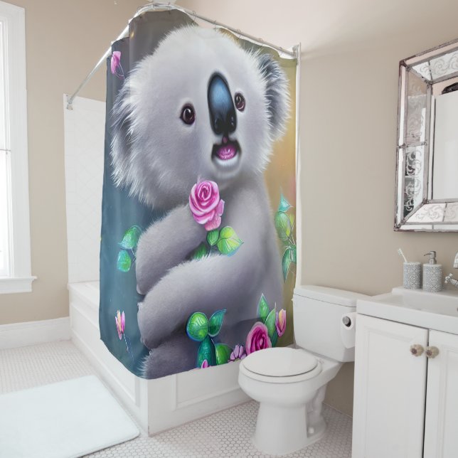 Rideaux De Douche Bébé adorable Ours Koala avec fleurs (En situation)
