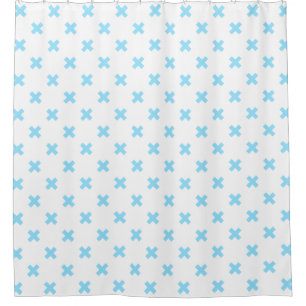 Rideaux De Douche Bébé bleu croix coutures sur blanc