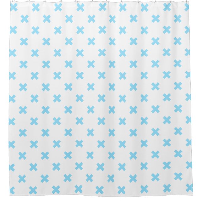 Rideaux De Douche Bébé bleu croix coutures sur blanc (Devant)
