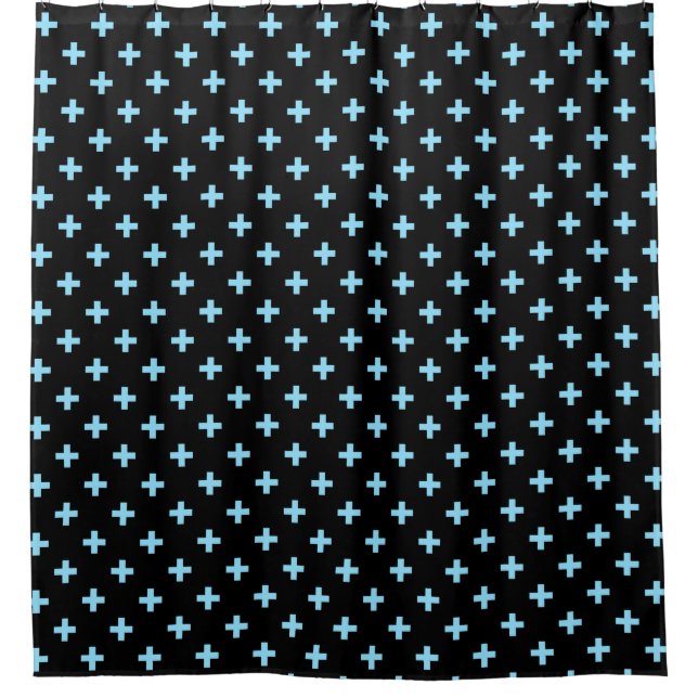 Rideaux De Douche Bébé bleu polka croise sur noir (Devant)