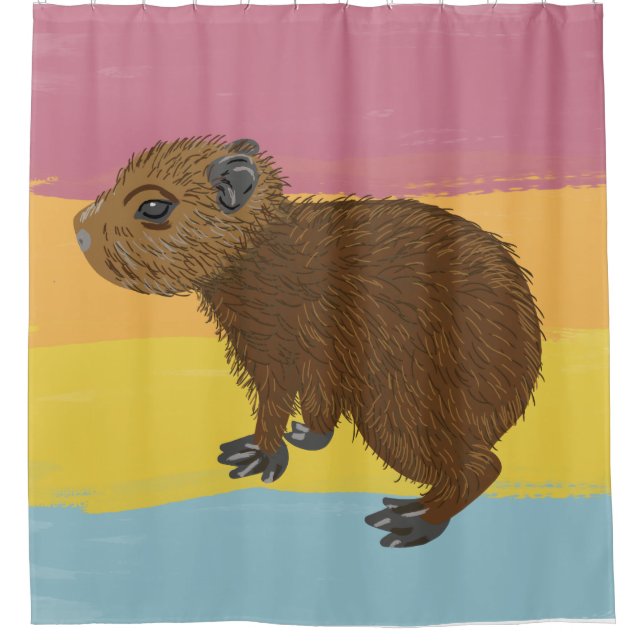 Rideaux De Douche Bébé Capybara Illustration de maudite couleur rayé (Devant)