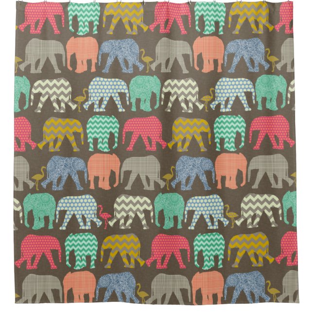 Rideaux De Douche bébé éléphants et flamants noires (Devant)