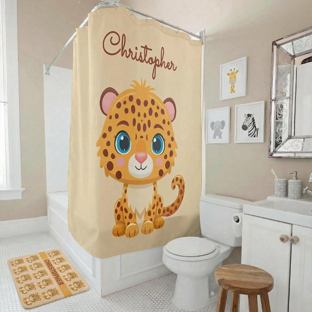 Rideaux De Douche Bébé léopard mignon animaux de safari pour enfants (Créateur téléchargé)