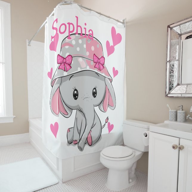 Rideaux De Douche Bébé mignon Eléphant fille (En situation)