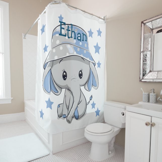Rideaux De Douche Bébé mignon éléphant garçon (En situation)