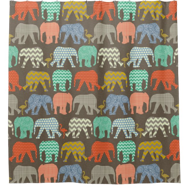 Rideaux De Douche bébés éléphants et flamants, Savannah (Devant)