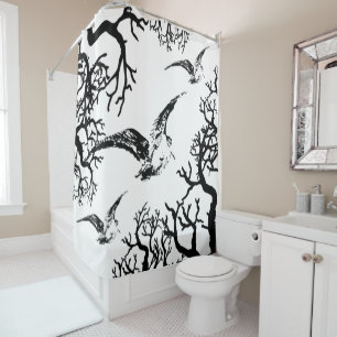 Rideaux De Douche Bécasses ensorceleuses en vol parmi les branches