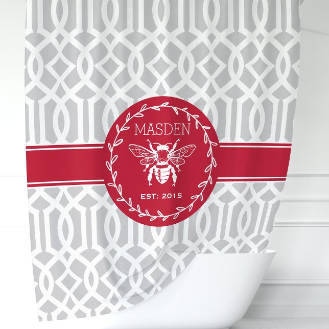Rideaux De Douche Bee de miel rouge et gris personnalisée (Créateur téléchargé)