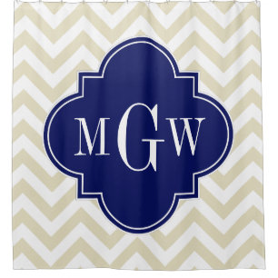 Rideaux De Douche Beige Blanc LG Chevron Navy 3IH Monogramme
