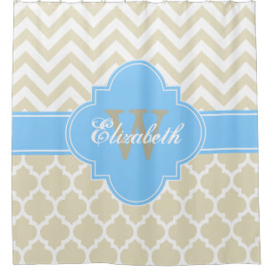 Rideaux De Douche Beige Ciel Bleu Blanc Marocain #5 Chevron 1IQRN