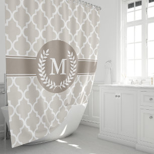 Rideaux De Douche Beige et Moka Marocain Monogrammé