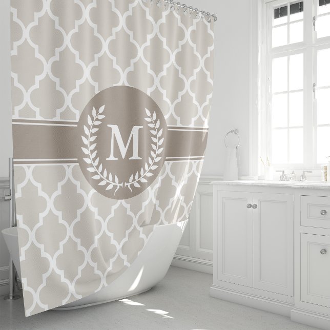 Rideaux De Douche Beige et Moka Marocain Monogrammé (Créateur téléchargé)