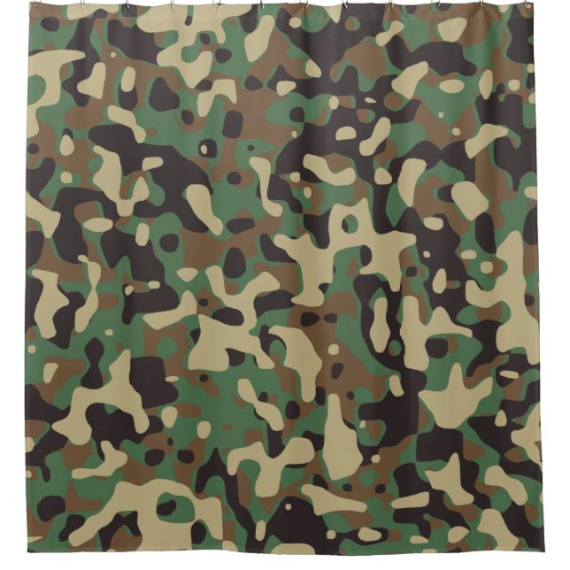 Rideaux De Douche Beige, Marron Brun, Vert, Camouflage Gris Foncé (Devant)