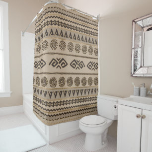 Rideaux De Douche Beige tribal aztèque et or de motif