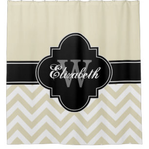 Rideaux De Douche Beige Wht LG Chevron Noir 1ICBR Nom Monogramme