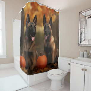 Rideaux De Douche Belge Malinoi Puppy Automne Citrouille de plaisir
