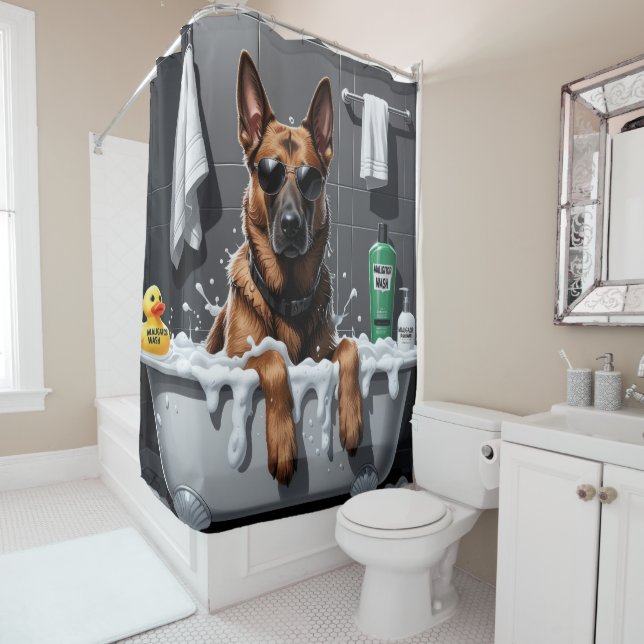 Rideaux De Douche Belge Malinois Sloppy Sleepy Cute Funny (En situation)