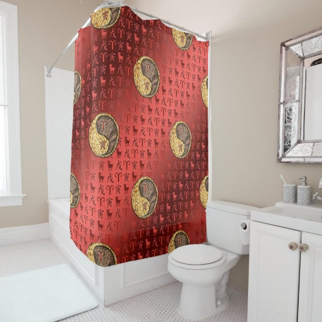 Rideaux De Douche Bélier & Tigre de Terre (En situation)