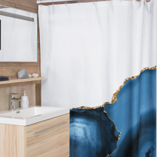 Rideaux De Douche Belle agate bleu marine avec dorure métallique