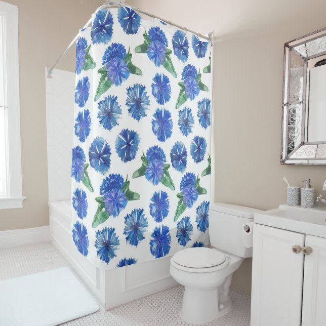 Rideaux De Douche Belle aquarelle bleu cornfleurs (En situation)