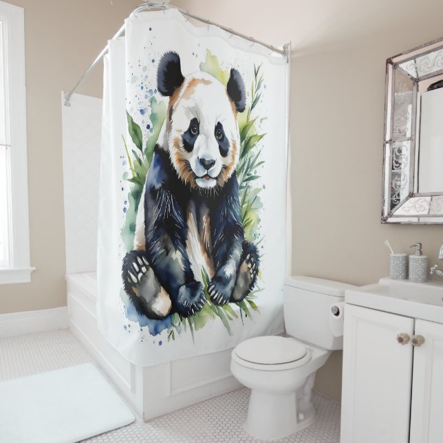 Rideaux De Douche Belle aquarelle Panda Bear (En situation)