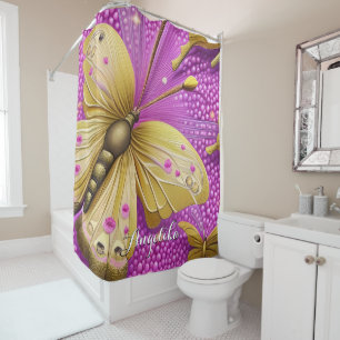 Rideaux De Douche Belle Aquarelle Papillon Or Personnalisée