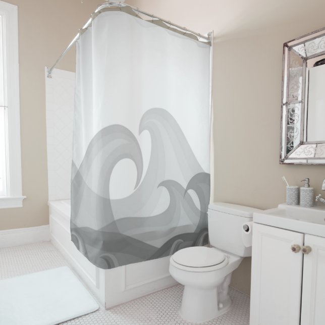 Rideaux De Douche Belle Art Grey Waves of Water Fun (En situation)