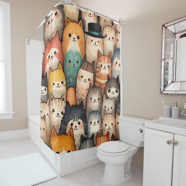 Rideaux De Douche Belle bande dessinée de chats et chatons (En situation)