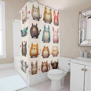 Rideaux De Douche Belle bande dessinée de créatures de chat amusante