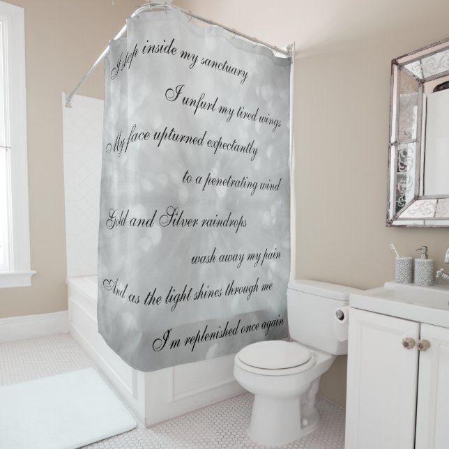 Rideaux De Douche Belle conception de mantra de nettoyage gris / arg (En situation)