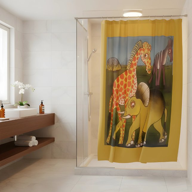 Rideaux De Douche Belle couleur safari animal sauvage d'Afrique Extr (Step into your "Moving Sanctuary" every morning. 🦒🐘 This safari shower curtain brings peace)