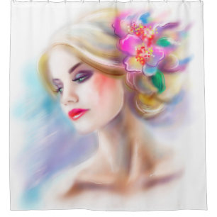 Rideaux De Douche belle femme portrait mode illustration