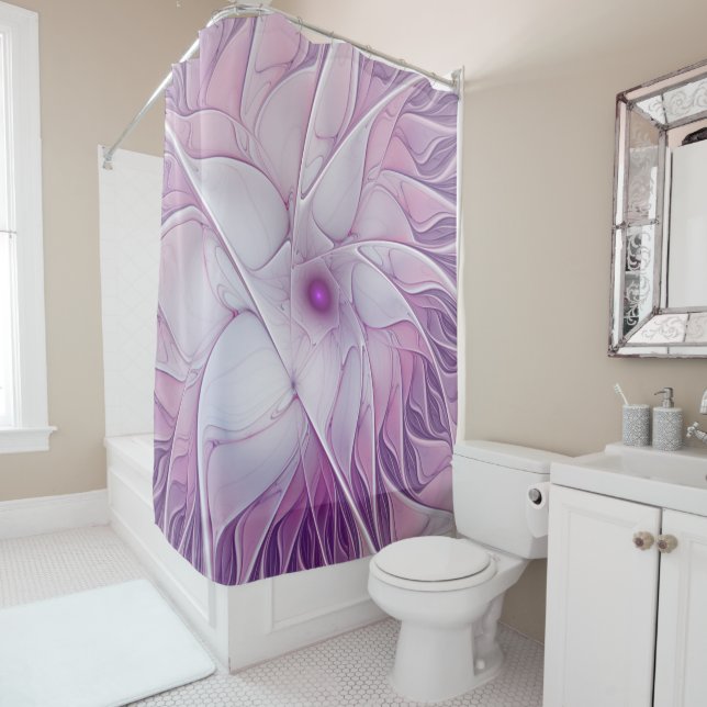 Rideaux De Douche Belle fleur rose moderne Art fractal abstrait (En situation)
