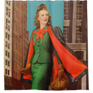 Rideaux De Douche belle gravure de style uptown des années 1940