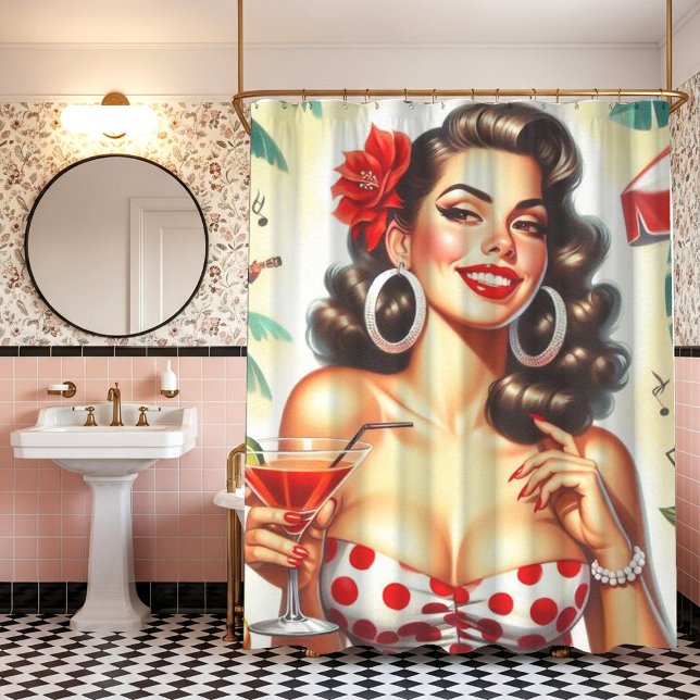 Rideaux De Douche Belle illustration de femme rétro (Créateur téléchargé)